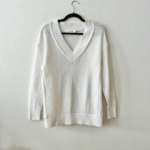 Rag & Bone Kyra White Cotton V-Neck Sweater - Picture 3 of 8